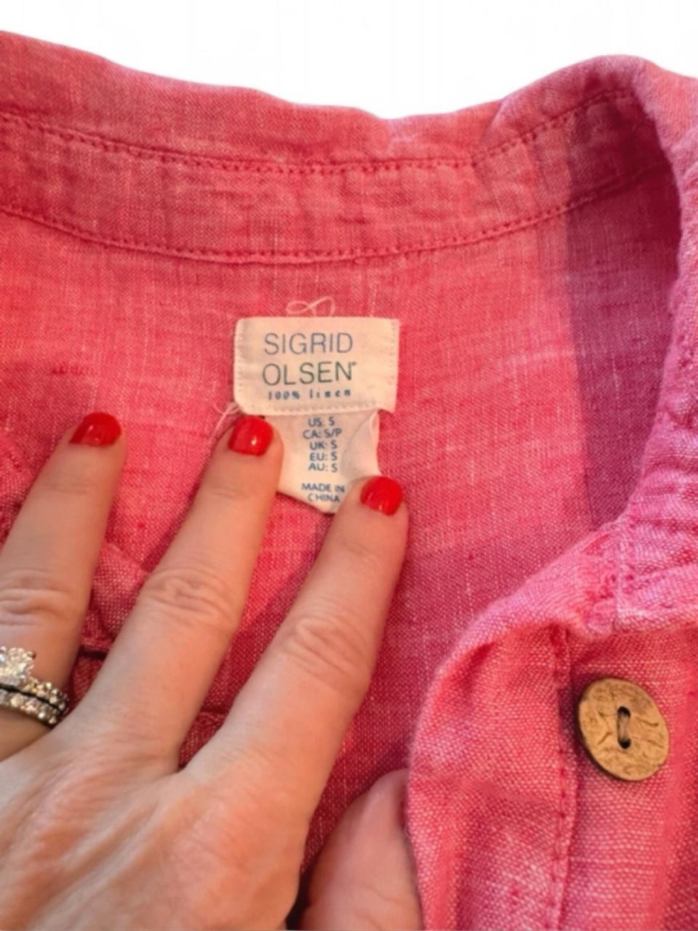 Sigrid Olsen pink 100% linen button up top/shirt. Size Xs - Picture 4 of 4